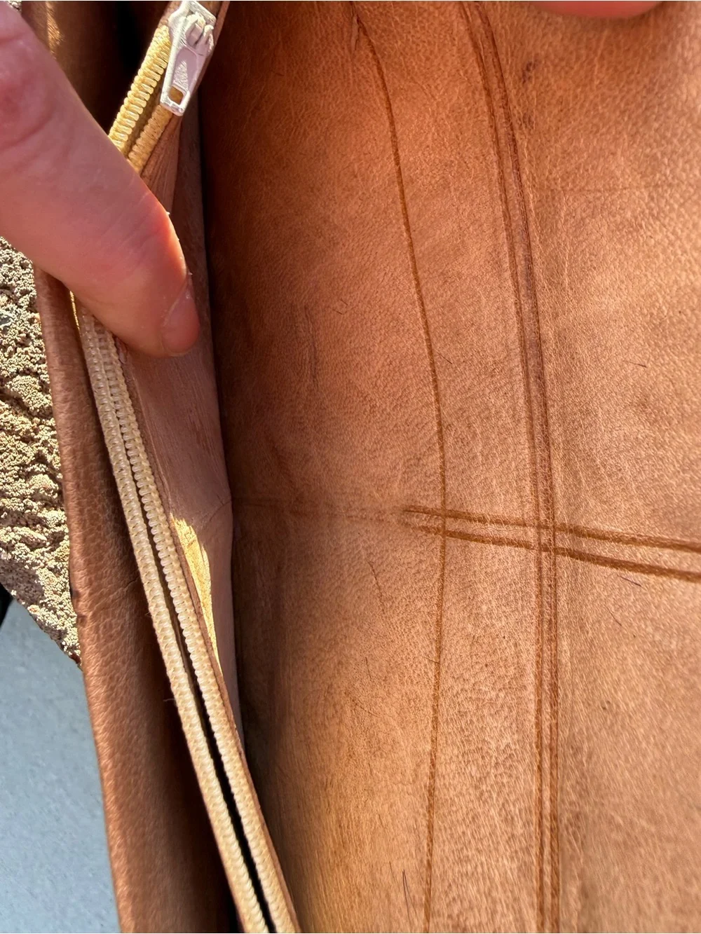 Vintage Genuine Snake Skin Trifold Wallet Clutch – Tan Whipstitch Leather, Zip